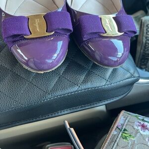 Salvatore Ferragamo Glossy Purple Flats with Gold Accent